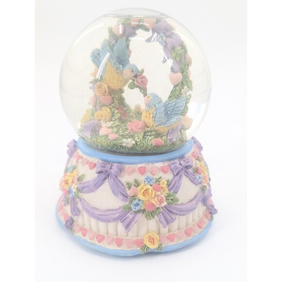 Love Makes The World Go Round Love Birds Flowers Musical Glitter Snow Globe - Picture 4 of 8